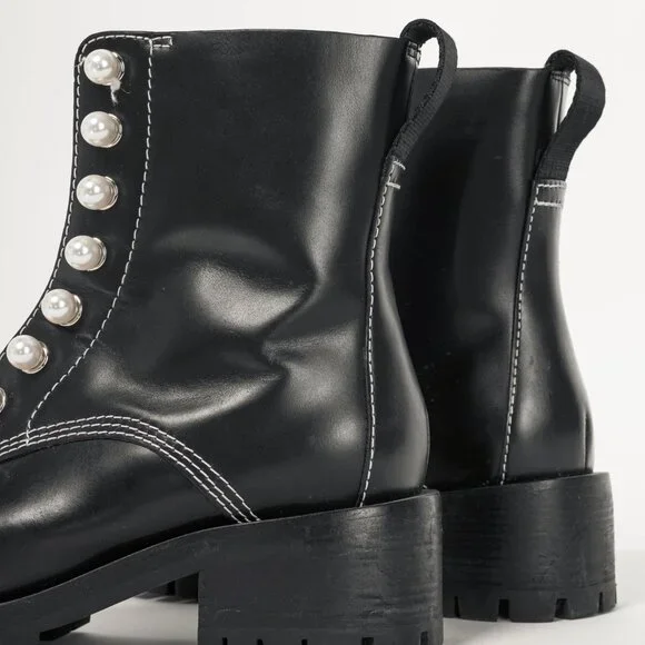 3.1 Phillip Lim Hayett Black Leather Pearl Zip-Up Boots - Picture 7 of 8